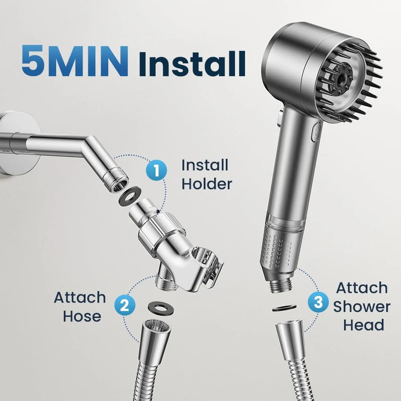 JOMST Filtered Shower Head with Handheld,High Pressure Shower Head 4 Spray Modes,Shower Head with ON/OFF Switch for Pets,Built-in Power Wash to Clean Tub,Shower Heads Combo with Stainless Steel Hose