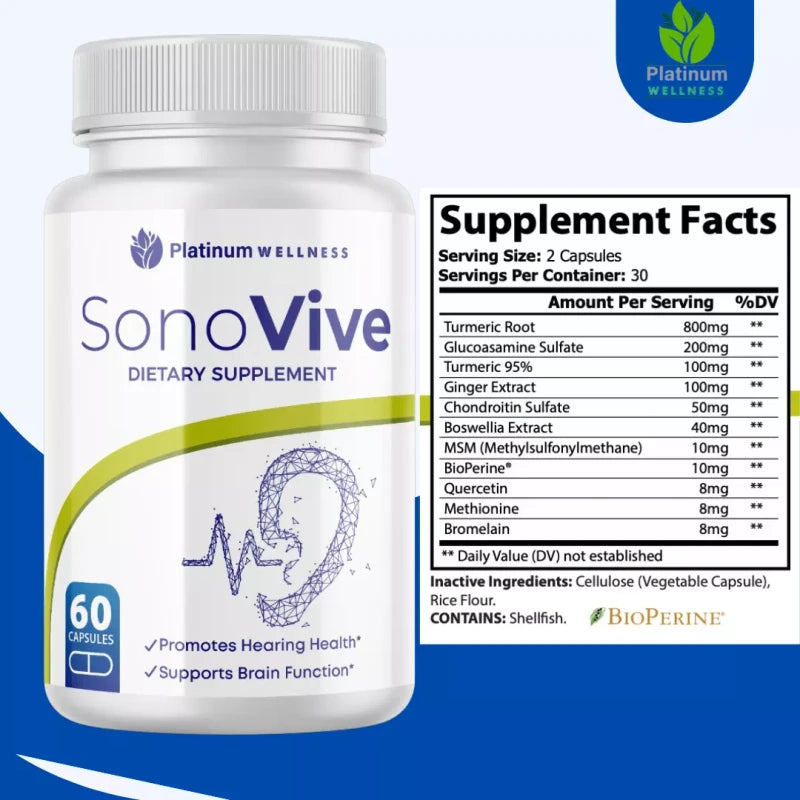 Platinum Wellness 4 Pack- Sonovive Capsules Hearing Supplement Sonovia (60 Capsules