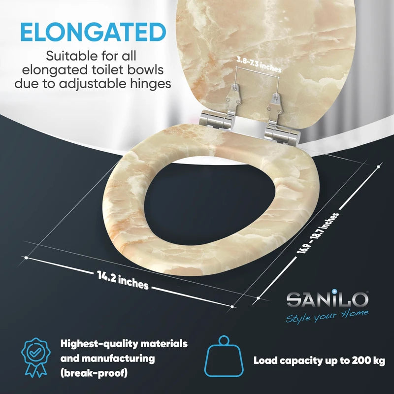 Sanilo Soft Close Toilet Seat ELONGATED, Quiet and Slow Close Lid and Seat, Strong Bumpers and Hinges, Marble Nature