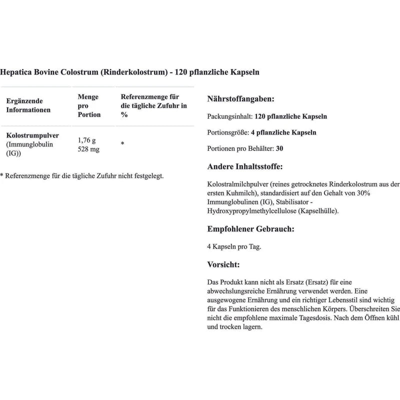 Hepatica Bovine Colostrum 120 Capsules