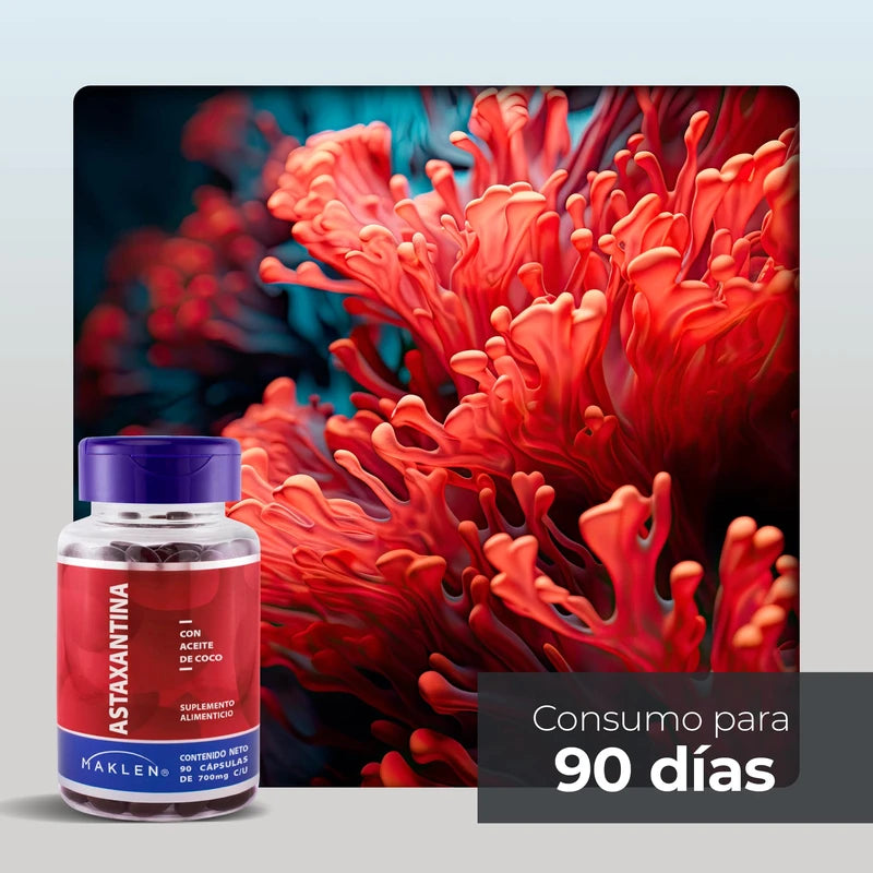 ASTAXANTINA | Astaxantina con Aceite de Coco Fraccionado MCT Oil | 90 Cápsulas Softgels de 700mg | Potente Antioxidante Carotenoide Natural Premium | Keto Friendly | Maklen