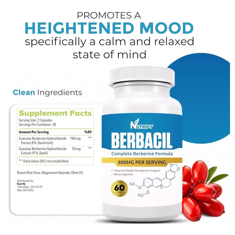 NUTRIFY ✨ Berbacil 800mg Pure Berberine Highest Absorption Immune Support Vegan USA Made