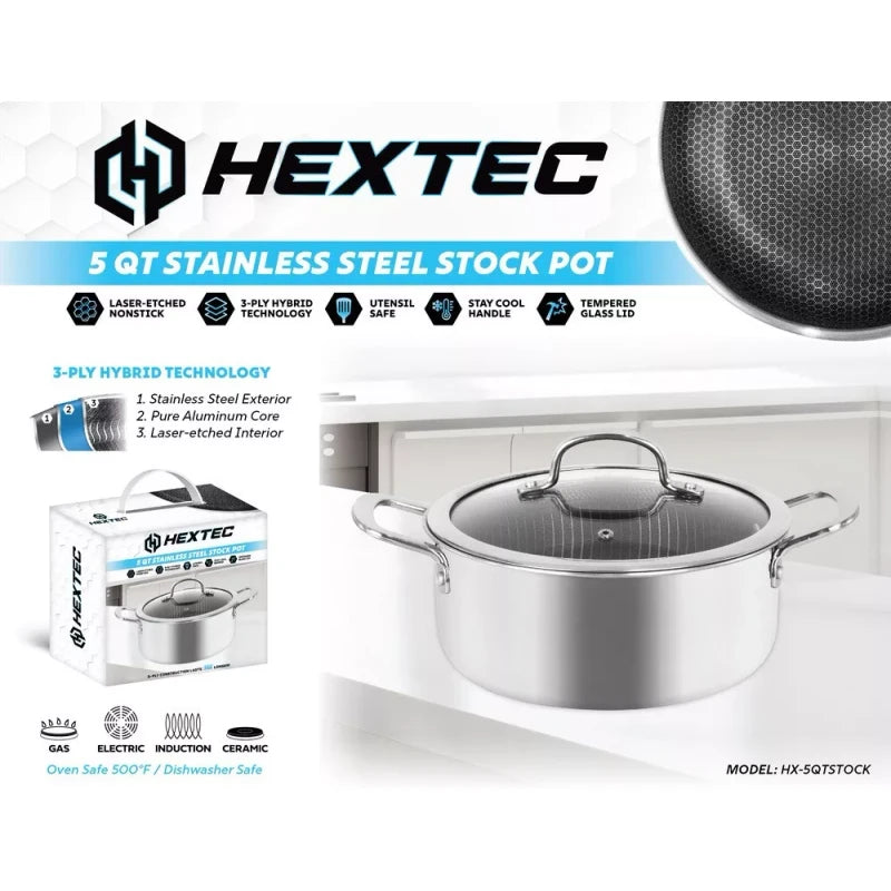 Hextec 5 Quart Stainless Steel Stock Pot Hexagon Surface pots