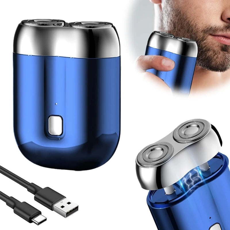2025 New Upgrade Pocket Shaver USB Mini Shavers for Men, Model Rechargeable Dual-Head Electric Shaver, Washable Double Head Razor, Rechargeable Waterproof Compact Electric (Blue)