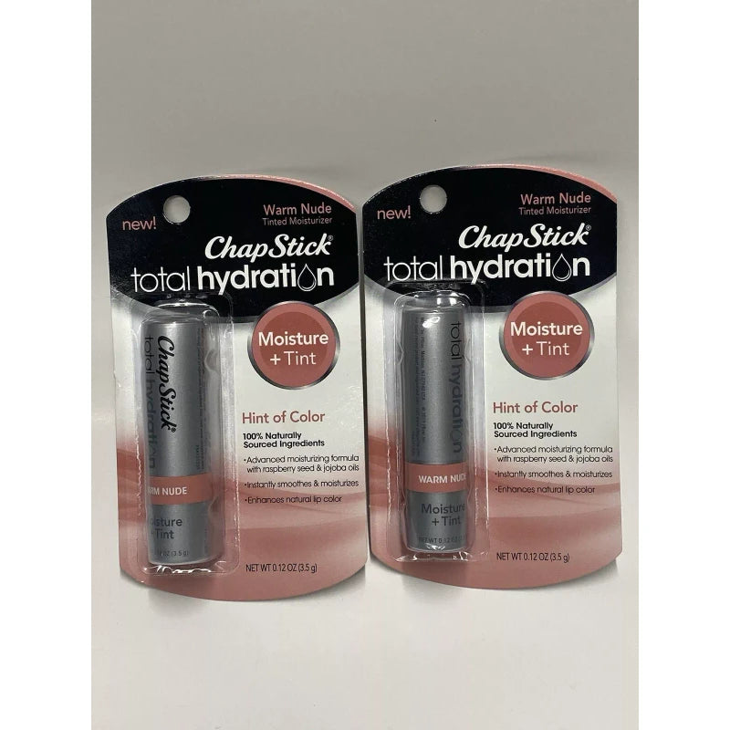 ChapStick Total Hydration Moisture Hint Of Tint Lip Balm Warm Nude 0.12 Oz Lot 2