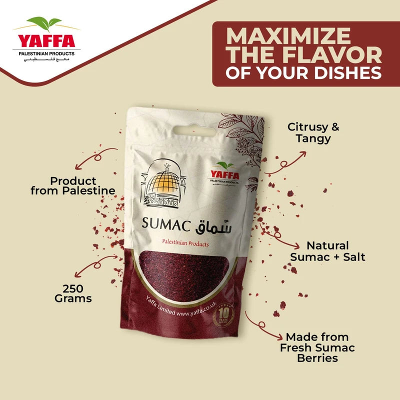 Yaffa Premium Ground Palestinian Sumac Spice Powder – 250g (Pack of 2) - Enhance Your Dishes with Traditional Flavours - Perfect for Cooking, Sprinkling or Just as a Herb to add That Tangy Taste
