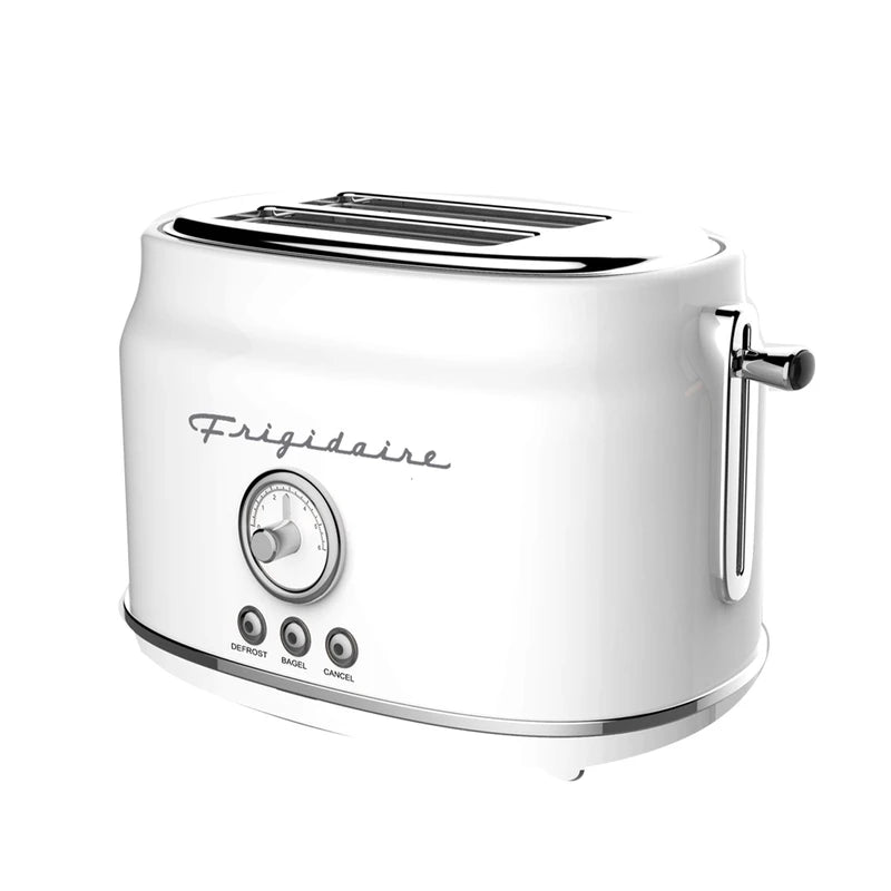 Frigidaire ETO102-WHITE, 2 Slice Toaster, Retro Style, Wide Slot for Bread, English Muffins, Croissants, and Bagels, 5 Adjustable Toast Settings, Cancel and Defrost, 900w, White