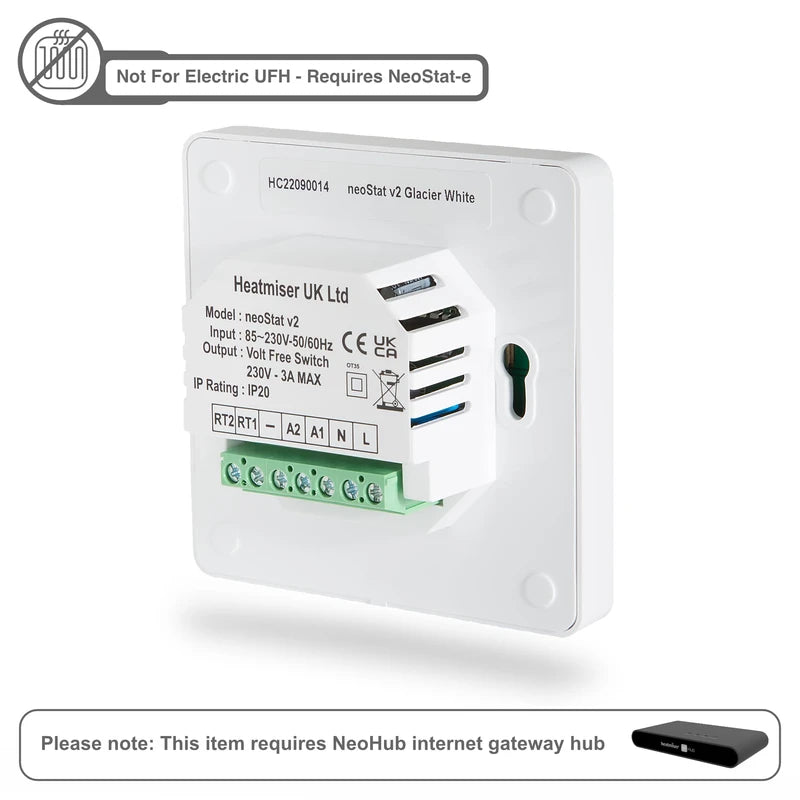 LavaTap Heatmiser NeoStat 12v V2 Programmable Thermostat for 12 Volt UFH Systems (Glacier White)