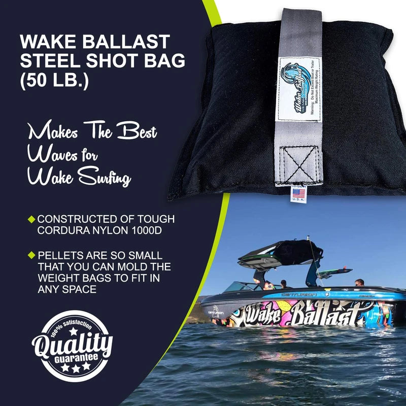 Wake BALLASTExtra fine Steel Shot Bag (50 Lb.Weight Filled) for Wakesurf Boats, Makes The Best Waves for Wake Surfing, Weight 50LBS,1000D Cordura Nylon, 3 Year Warranty, Made in USA