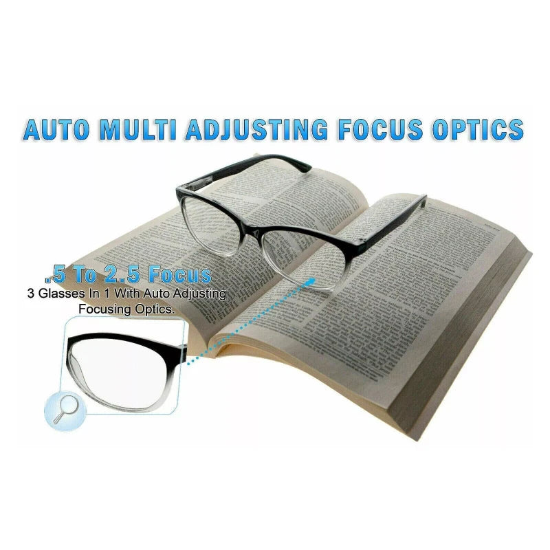 One Power Adjustable Auto Focus Reading Glasses +0.5 to +2.5 Unisex Presbyopia Readers