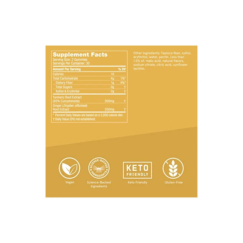 Bulletproof Sugar-Free Peach Ginger Turmeric Gummies, 60 Count, Keto Supplement for Joint and Inflammation Response Support