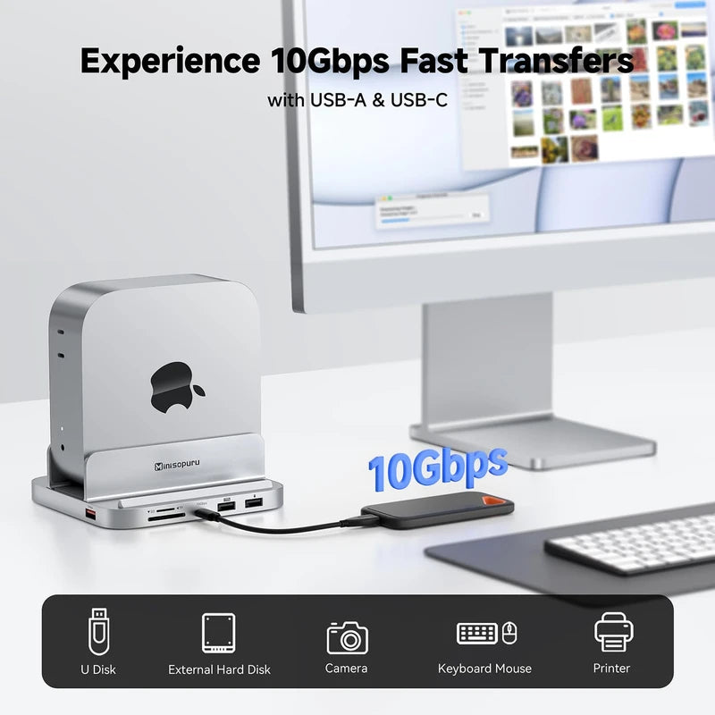 Minisopuru iExpandMate MINI218B PRO Mac Mini M4 Dock & Stand with M.2 NVMe SSD Enclosure, 10Gbps USB C/A, TF& SD, 2X USB A 2.0, Audio Jack, 8 in 1 Mac Mini Hub for Mac Mini M4/M4 Pro 2024
