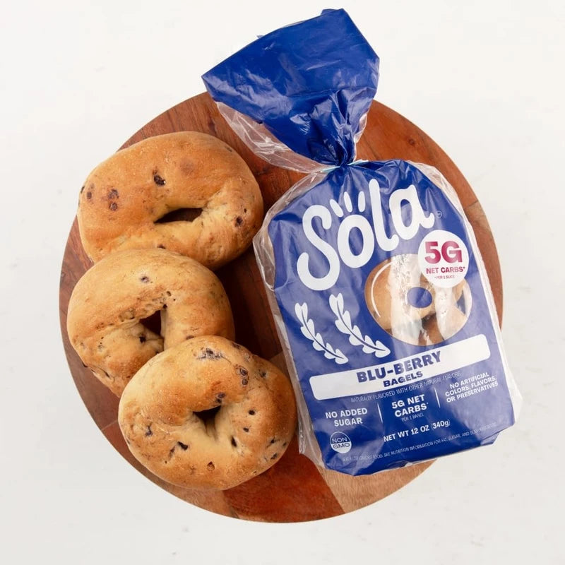 SOLA Low Carb & Keto Friendly Bagels, Blu-berry - 5g Net Carbs & 15g of Protein, No Added Sugar, Plant based, Low Calorie Bagels - 12 oz (4 Bagels/Pack) (Pack of 3)
