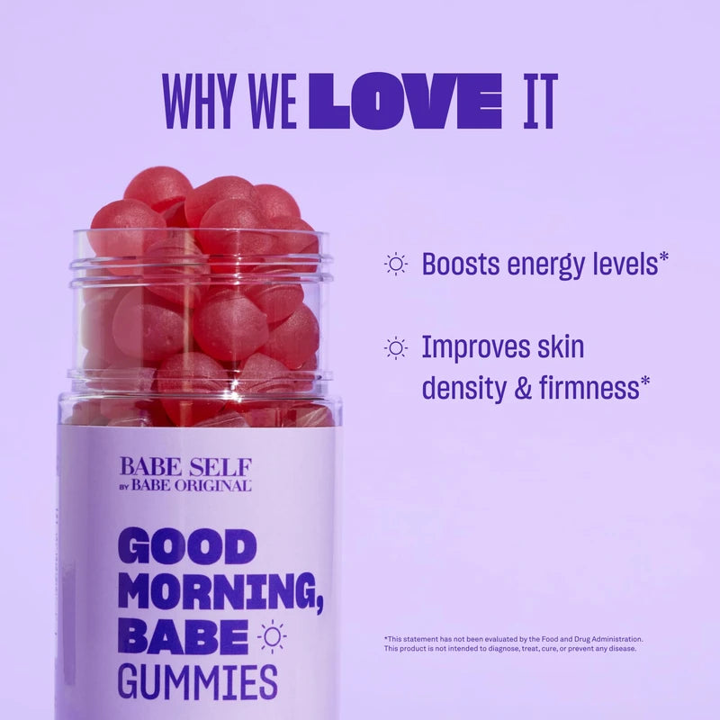 BABE ORIGINAL Energy, Mood & Skin Gummy Supplement with Ginseng, Vitamin B12. Vitamin B6 | Vegan Gummies for Improved Energy, Mood, & Revitalized Skin - Gluten-Free, Vegan - Citrus Burst (60 Count)