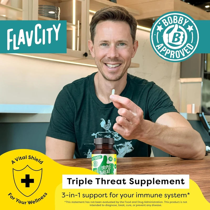 FlavCity Vitamin D Triple Threat, Zinc & Vitamin K2 30-Day Supply (30 Capsules)