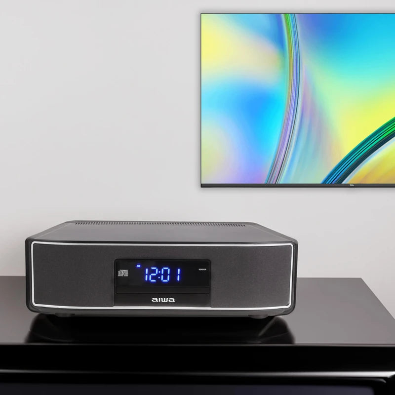 Aiwa AIWA Exos Home Speaker, Premium 30W RMS Sound System with CD Player, Bluetooth Connectivity, FM Radio, Optical Digital Input, Dual 1 Tweeters + Dual 2 Bass Units, IR Remote Control