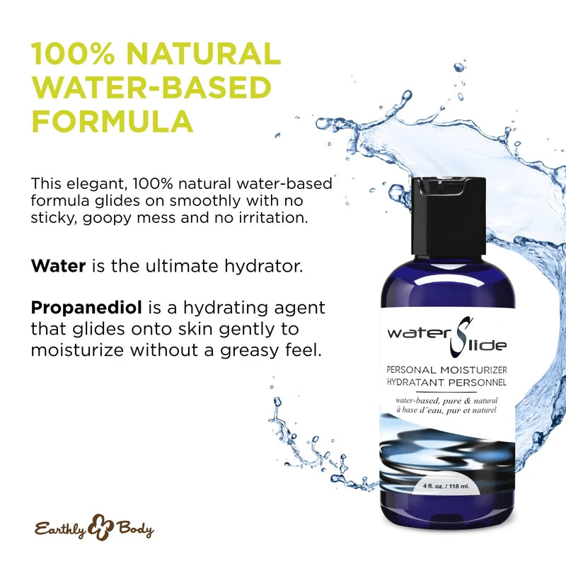 Earthly Body WaterSlide - 4 fl oz, Pack of 2 - Personal Moisturizer - 100% Natural, Water-Based Formula - Vegan & Cruelty Free