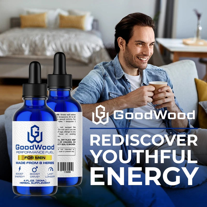 GoodWood - Male Liquid Drops - Increases Stamina and Size - Improves Energy, Drive, and Power - for Men Ages 30, 40, 50, 60+ - Made with 8 Herbs and Organic - One Pack