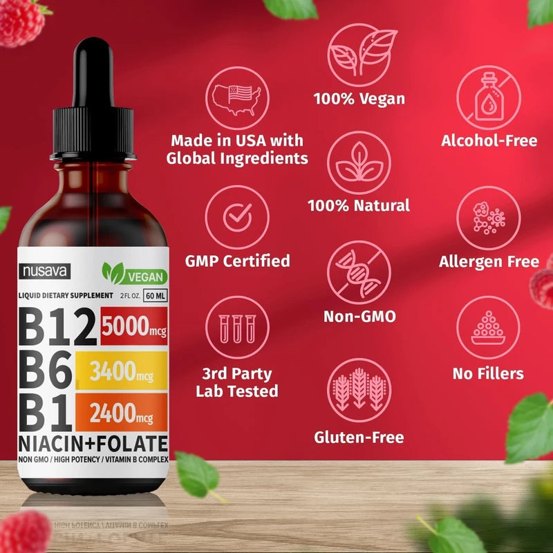 (4 Pack) Vitamin B12 Liquid Drops, Vegan B12 Sublingual 5000 mcg, Methylcobalamin B12, Liquid B12 Drops, Vitamin B12 Sublingual Supports Energy, Brain & Heart with 27,200 mcg Per Serving, 80 Servings