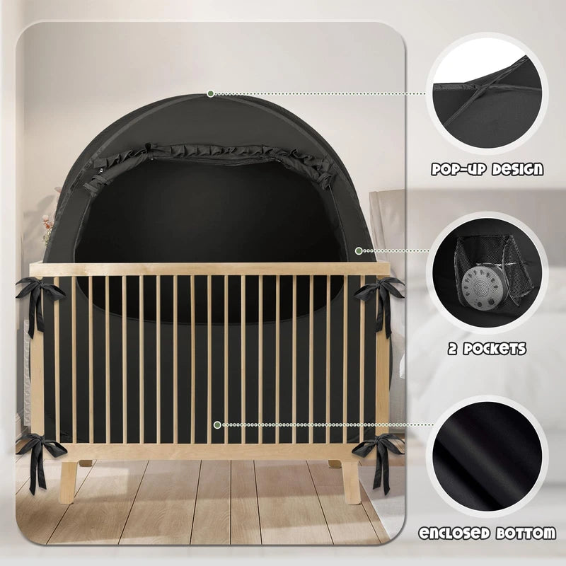 BORNA Pack N Play Blackout Cover, Blackout Tent for Full Size Crib and Pack and Play, Breathable Sleep Pod for Kids, Pop Up Crib Blackout Cover Canopy, Softens The Light