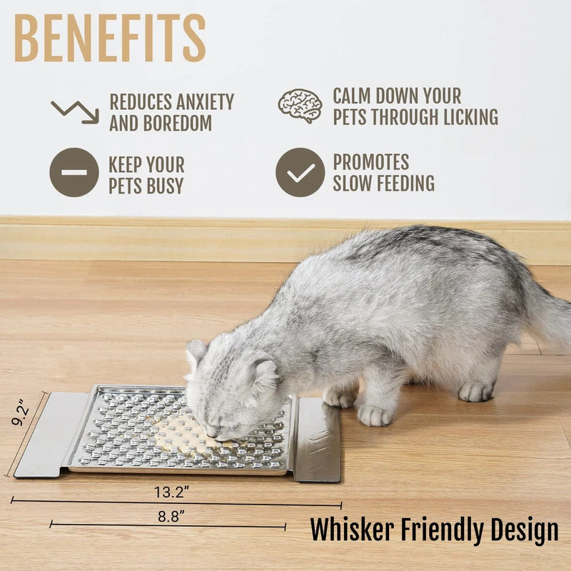 PEGGY11 Durable Stainless Steel Lick Pad for Cat & Dog | Strong Suction Cups | Use as a Slow Feeder | Supports Dental Health | Dishwasher Safe (Single)