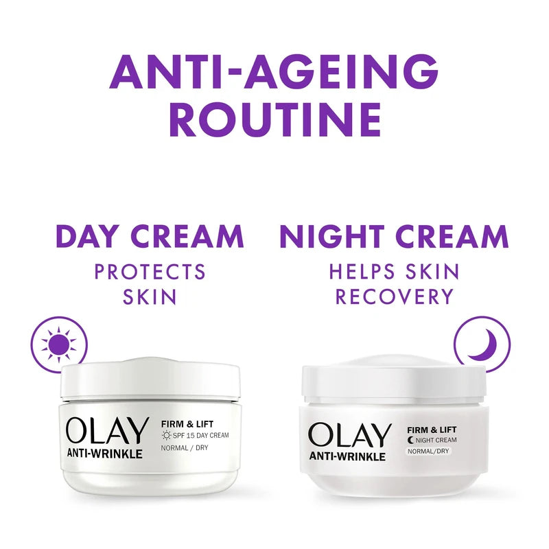 Olay Anti-Wrinkle Firm & Lift Day Cream With SPF15, Helps To Visibly Reduce Fine Lines & Wrinkles And Protects Against Premature Signs Of Ageing,50ml