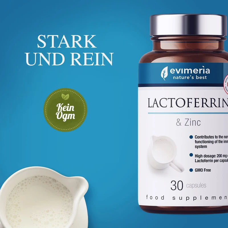 EVIMERIA Pure Lactoferrin 200 mg and Zinc | Helps Strengthen the Immune System | Supplement to Immune Defence | Lactoferrin Supplements | Stimulates Immune Defense | Twin Pack