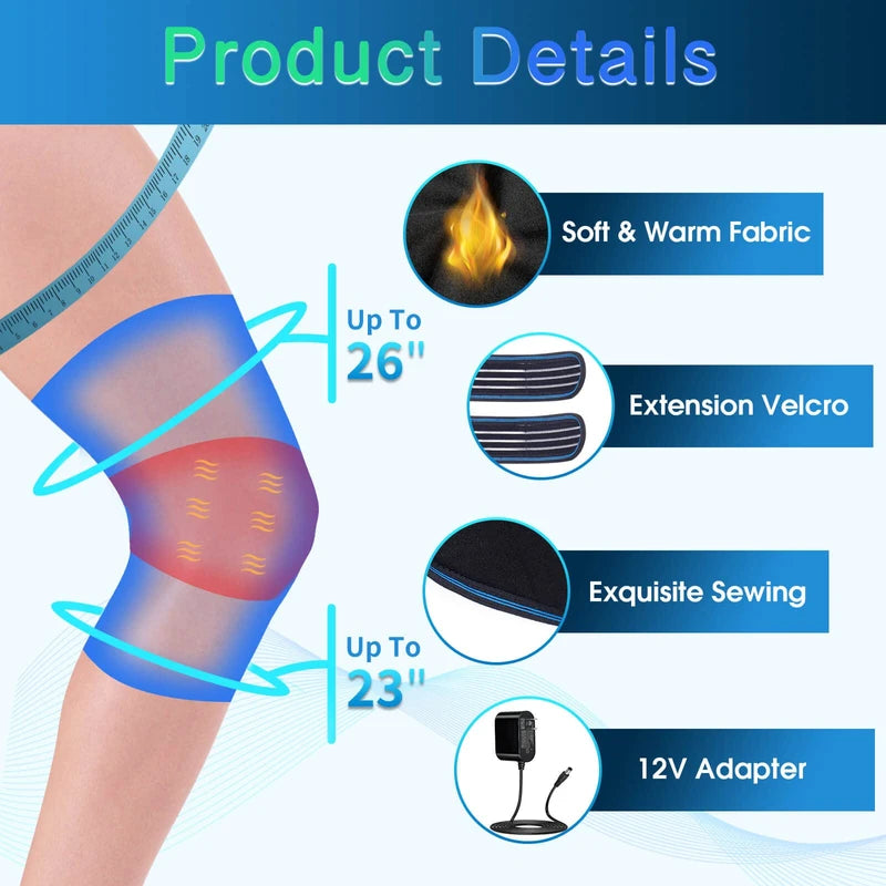 Knee Massager with Heat & Vibration, Heated Knee Brace for Knee Pain Relief, Heating Pad for Knee Joint Pain, Leg Massager, 3 Vibration Modes 3 Heat Levels, AC Adapter Provide More Heat(No Battery)