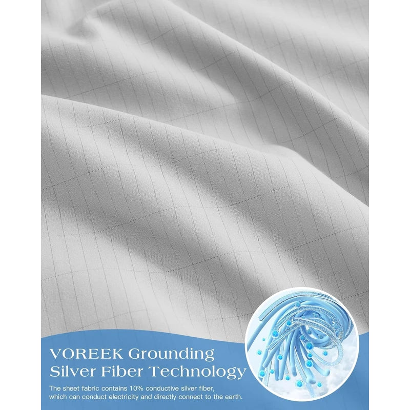Grounding Fitted Sheets 10% Pure Silver Fiber+90% Cotton, Grounded Sheet Earth Connected Bedding for Ground Your Body Gain More Energy, (Twin - 39"x 75"x 15" Silver-Gray), Grounding Cord Included