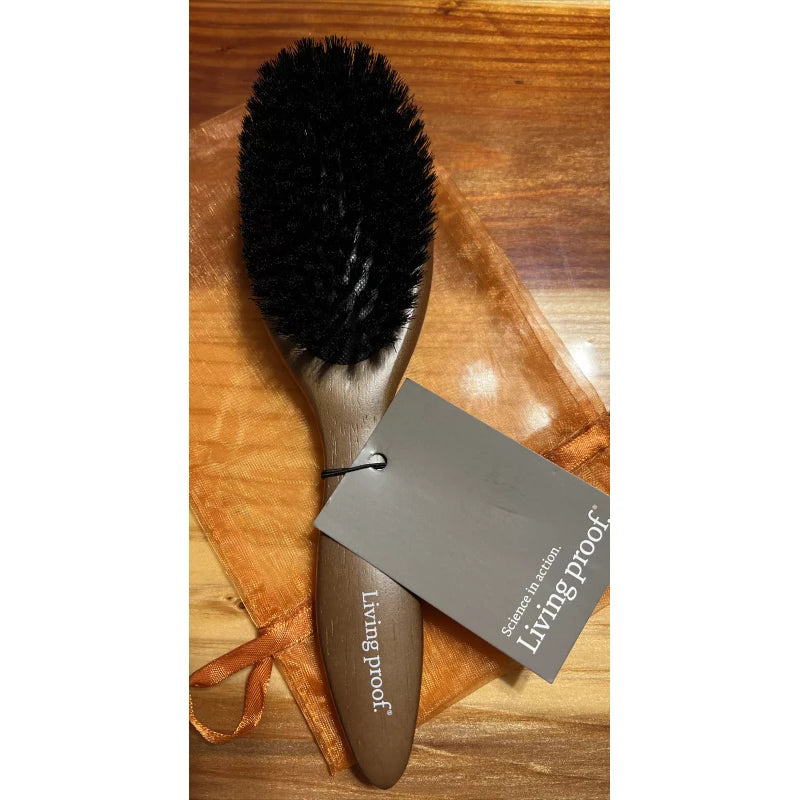 Living Proof Smooth Wooden Boar Bristle Hair Brush Standard Size Blue/Brown New