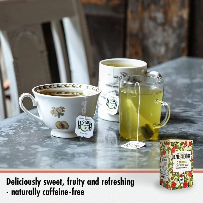 Heath & Heather Organic Raspberry Leaf Teabags | Individually Wrapped Caffeine-Free Herbal Tea Infusion Blend for Pregnancy | 1 Pack of 20, Total 20 Tea Bags