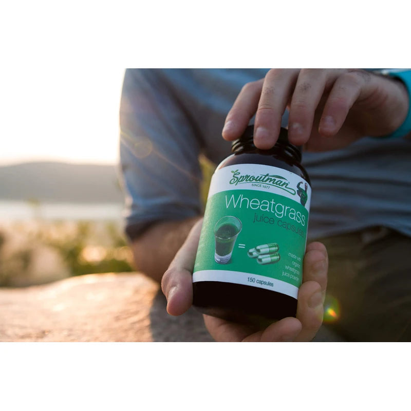 Organic Wheatgrass Juice Powder Capsules by Sproutman - 100% Pure Wheatgrass- Boosts Metabolism, Aids Digestion - High in Vitamins, Antioxidants, Chlorophyll, Enzymes, Minerals & Energy (150 Pills)