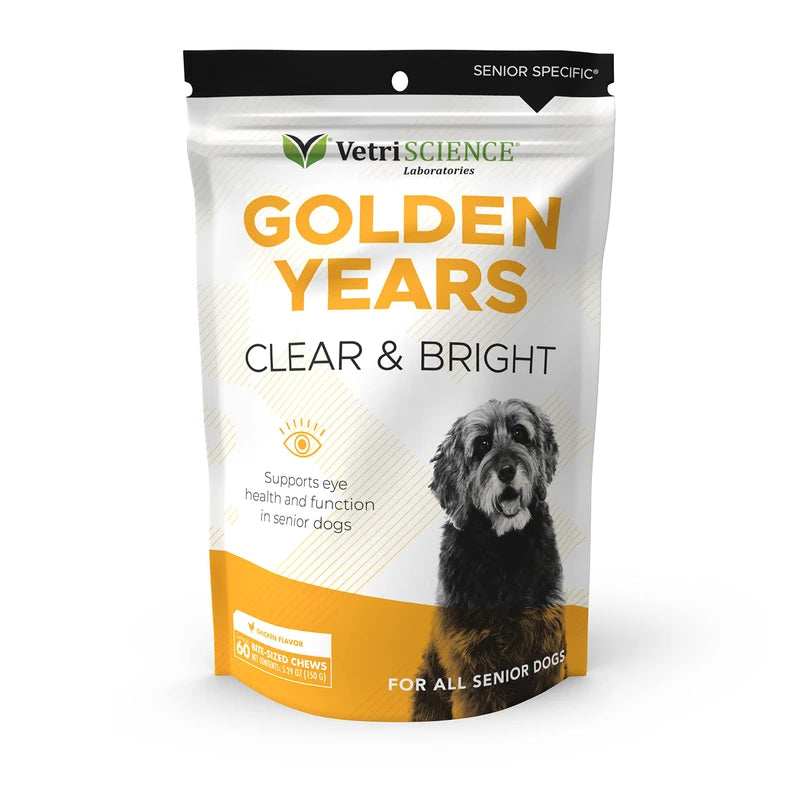 VETRISCIENCE Golden Years Clear and Bright Vision Support for Senior Dogs, Chicken Flavor, 60 Chews - Supports Cloudy and Teary Eyes and Ocular Blood Flow