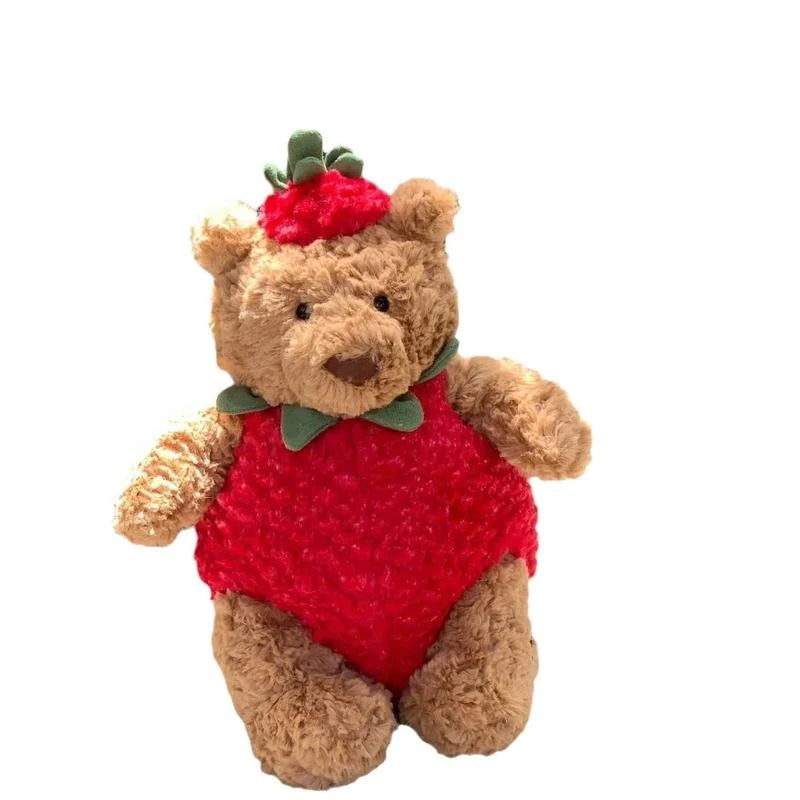 Bartholomew Bear Strawberry - Plush Bear with Removable Strawberry Costume, Green Suedette Collar & Perky Hat - Perfect Summer Companion for Snuggles and Fun!