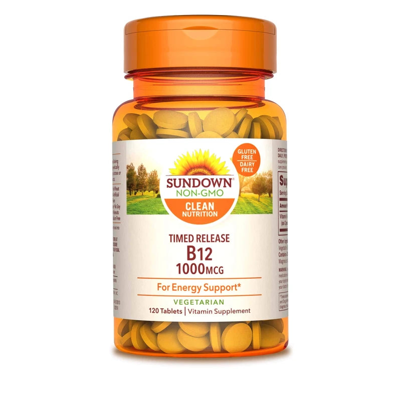 Sundown Vitamin B-12, Cellular Energy Support, Vegetarian, Vegan-Friendly 1000 mcg, ) Non-GMO, Free of Gluten, Dairy, Artificial Flavors 120 Count (Pack of 1)