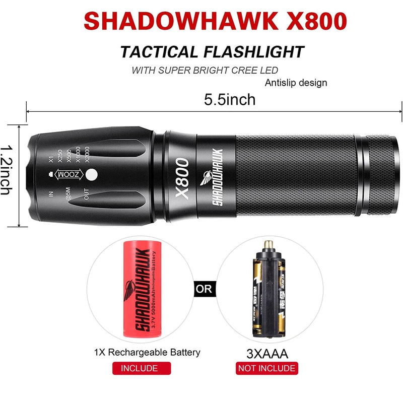 Shadowhawk X800 6000 lumens Torches Super Bright Led Torch Powerful Military Tactical Flashlight Torch for Dog Walking Hiking Emergency Gift