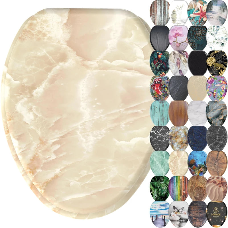 Sanilo Soft Close Toilet Seat ELONGATED, Quiet and Slow Close Lid and Seat, Strong Bumpers and Hinges, Marble Nature