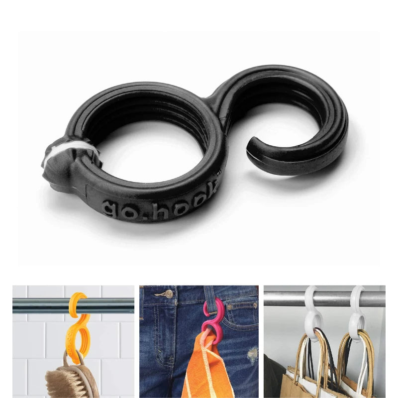 Fusionbrands GoHook All Purpose Household Hook, Portable Hook For Towels, Towel Holder, and Numerous Small Items in Kitchen, Bathrooms, Closets and on the go, S hook, Black