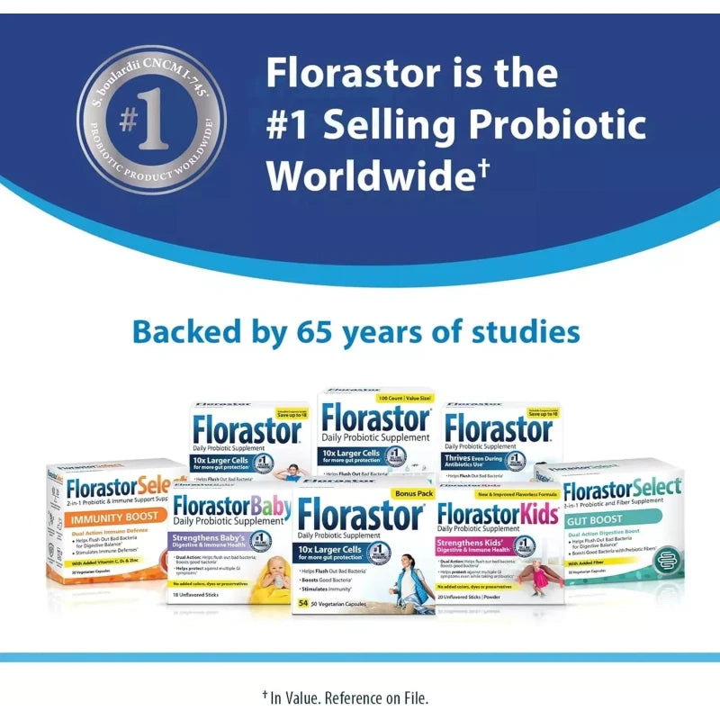Florastor 250 mg Daily Probiotic Supplement - 100 Vegetarian Capsules