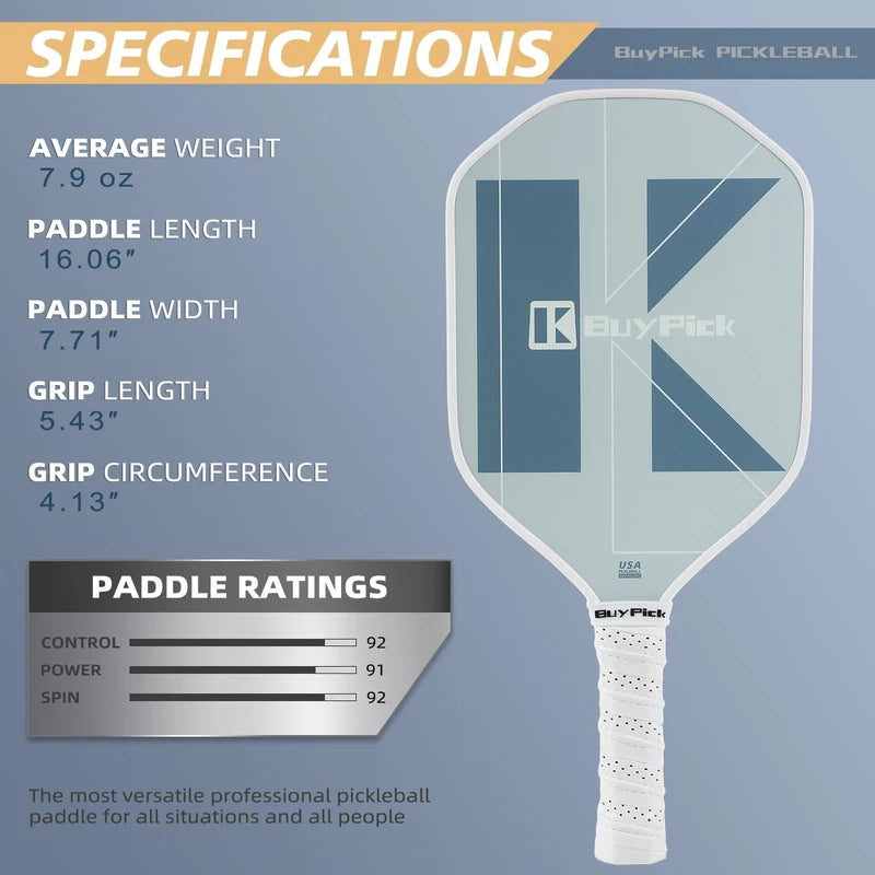 BuyPick Pickleball Paddle,USAPA Approved Light Pickleball Paddles with Reinforced Carbon Fiber Surface,16mm Thickened Pickleball Racket with Anti-Slip Sweat-Absorbing Grip& Racket Cover, Gift for Men