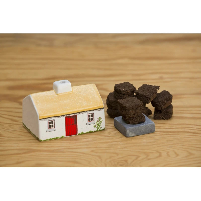 Irish Turf Peat Incense Complete Cottage Set with Real Peat Fire