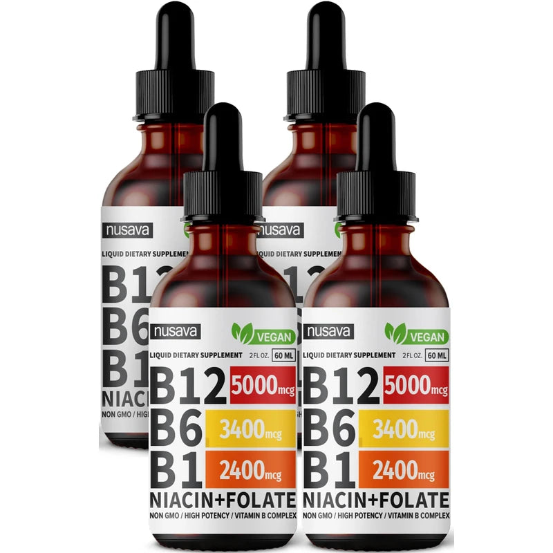 (4 Pack) Vitamin B12 Liquid Drops, Vegan B12 Sublingual 5000 mcg, Methylcobalamin B12, Liquid B12 Drops, Vitamin B12 Sublingual Supports Energy, Brain & Heart with 27,200 mcg Per Serving, 80 Servings