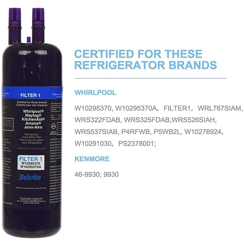 W10295370a Water Filter Compatible with Whirlpool Refrigerator Water Filter 1,W10295370,EDR1RXD1,P4RFWB,Kenmore 46-9081,Kenmore 46-9930(3 Pack,Blue)