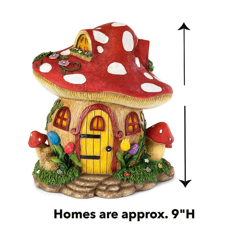 Fairy Village Houses, Resin - Hand-painted - 9"H - Set of 5