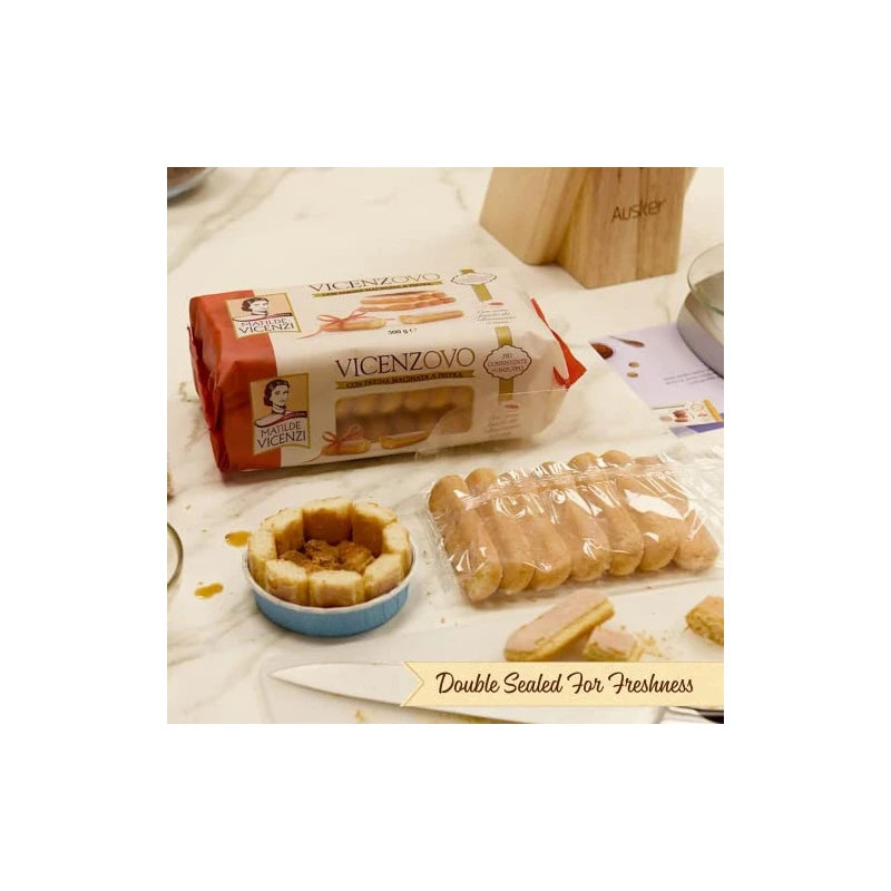 Matilde Vicenzi Vicenzovo Ladyfingers - Classic Italian Ladyfinger Biscuits for Tiramisu - Tray of 12 All-Natural, Kosher, Dairy Cookies - All Natural Pastries Baked In Italy - 7.05 oz (200g), 2 Pack