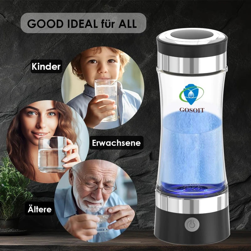 GOSOIT Glass Hydrogen Water Bottle Maker Machine Rechargeable and Portable Hydrogen Water Generator Ionizer with SPE and PEM Technology