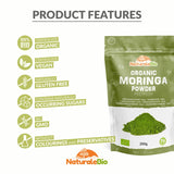 Organic Moringa Oleifera Leaf Powder - Premium Quality - 200g. Bio, Natural and Pure. Leaves Picked from The Moringa Oleifera Plant. NaturaleBio