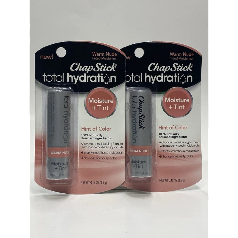 ChapStick Total Hydration Moisture Hint Of Tint Lip Balm Warm Nude 0.12 Oz Lot 2