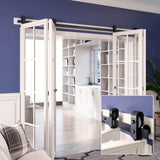 FINOSEN 100 inch Bifold Barn Door Hardware Track Kit for Four 24 inch Closet Doors,Top Mount Sliding System,Heavy Duty Roller,Smoothly and Quietly,Black(Bifold Door Not Included)