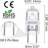 G8 Light Bulbs 20Watt 120Volt Halogen Light Bulb G8 Base Bi-Pin Shorter 1-3/8" (1.38") Length 20W T4 JCD Warm White Under Cabinet Puck Lighting Replacements,10Pack